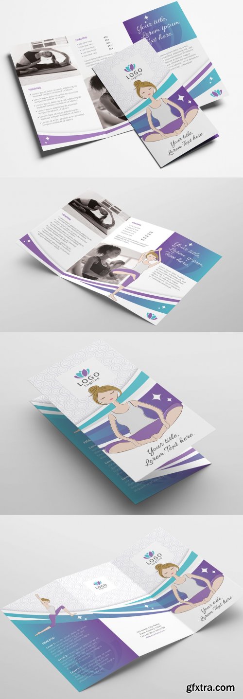 Yoga Studio Dl Card Flyer and Trifold Brochure with Purple Gradient