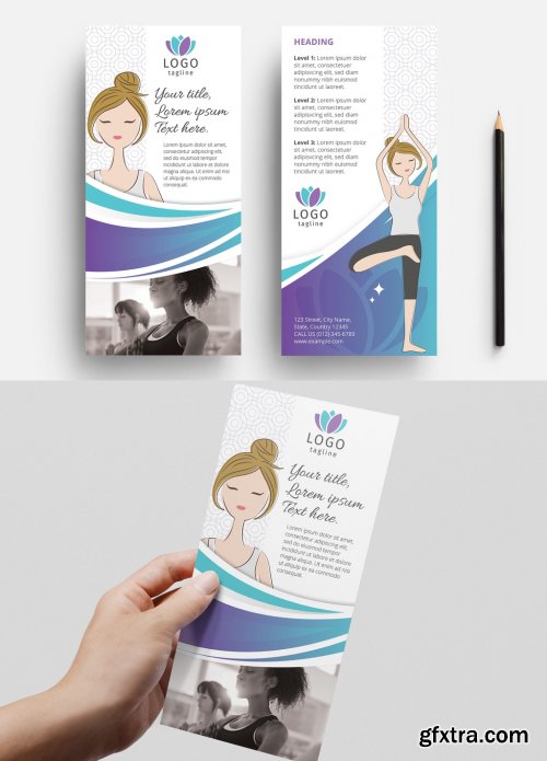 Yoga Studio Dl Card Flyer and Trifold Brochure with Purple Gradient