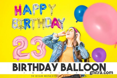 CreativeMarket - 50 Birthday Balloon PNG Overlays 4990999