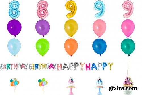 CreativeMarket - 50 Birthday Balloon PNG Overlays 4990999