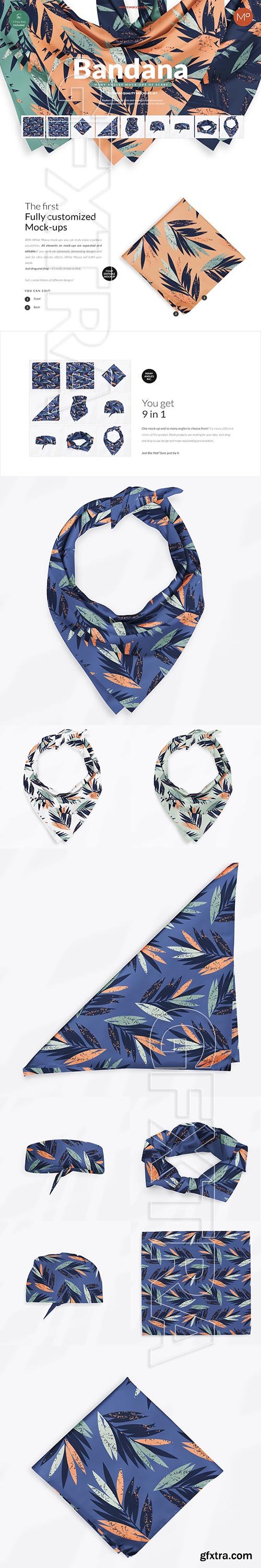 CreativeMarket - 9x Bandana Scarf Mock-ups Set 5324674