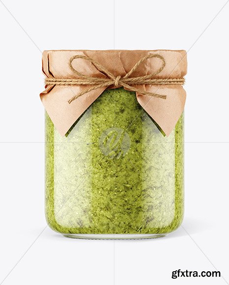 Glass Pesto Sauce Jar with Paper Cap Mockup 65789