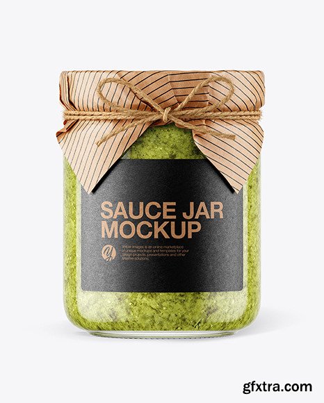 Glass Pesto Sauce Jar with Paper Cap Mockup 65789