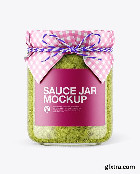 Glass Pesto Sauce Jar with Paper Cap Mockup 65789