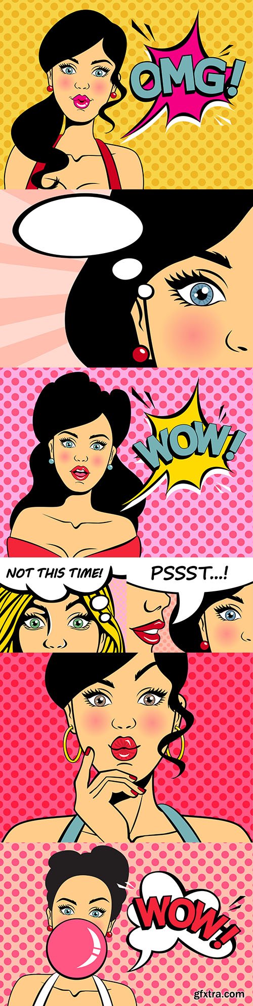 Pop art retro female character talks with speech bubble
