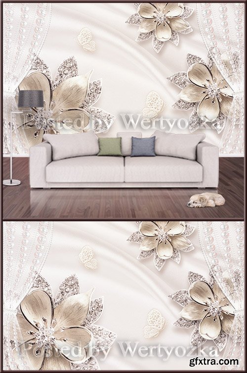 3D psd background wall jeweled flowers pearls