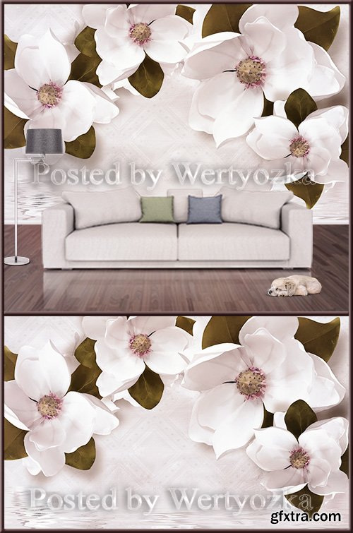 3D psd background wall white flowers