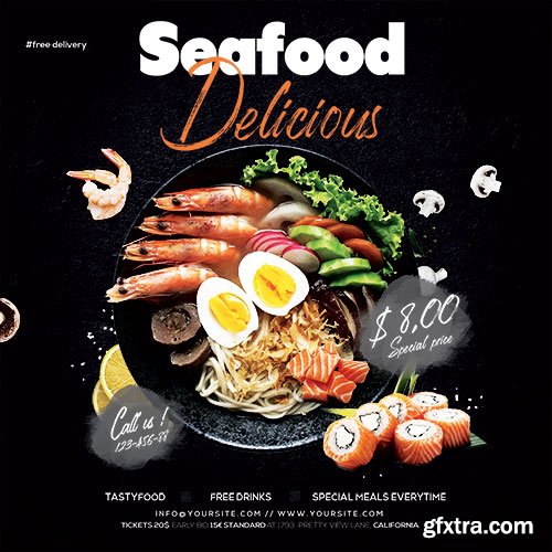 Seafood Online Ordering Food - Premium flyer psd template