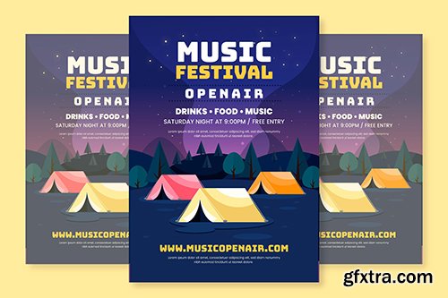 Flat Design Open Air Music Festival Poster Template