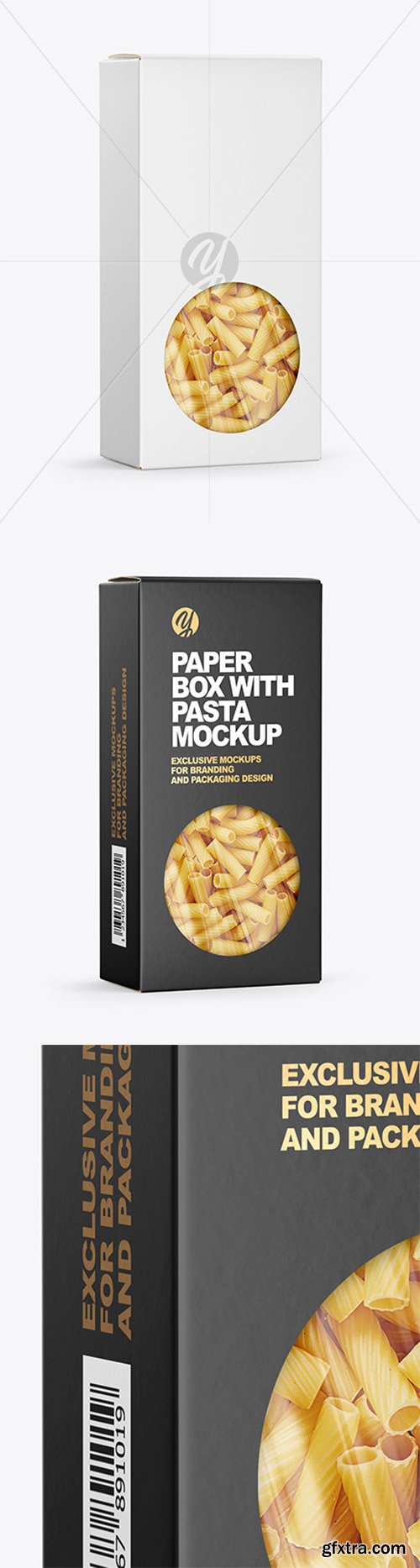 Paper Box with Tortiglioni Pasta Mockup 65189