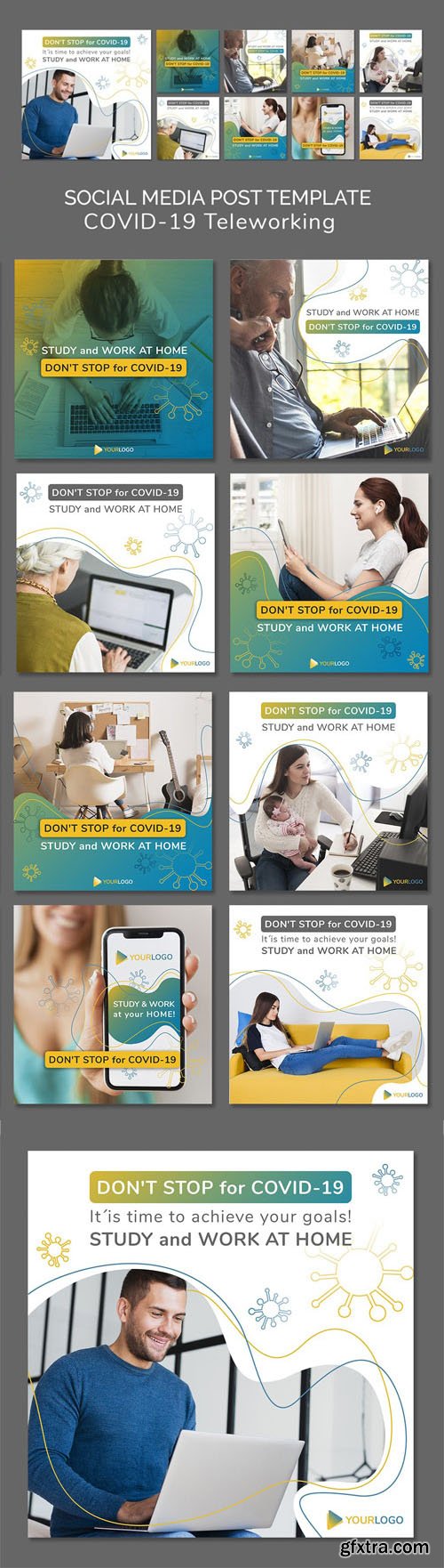 COVID-19 Teleworking - Social Media Posts PSD Template