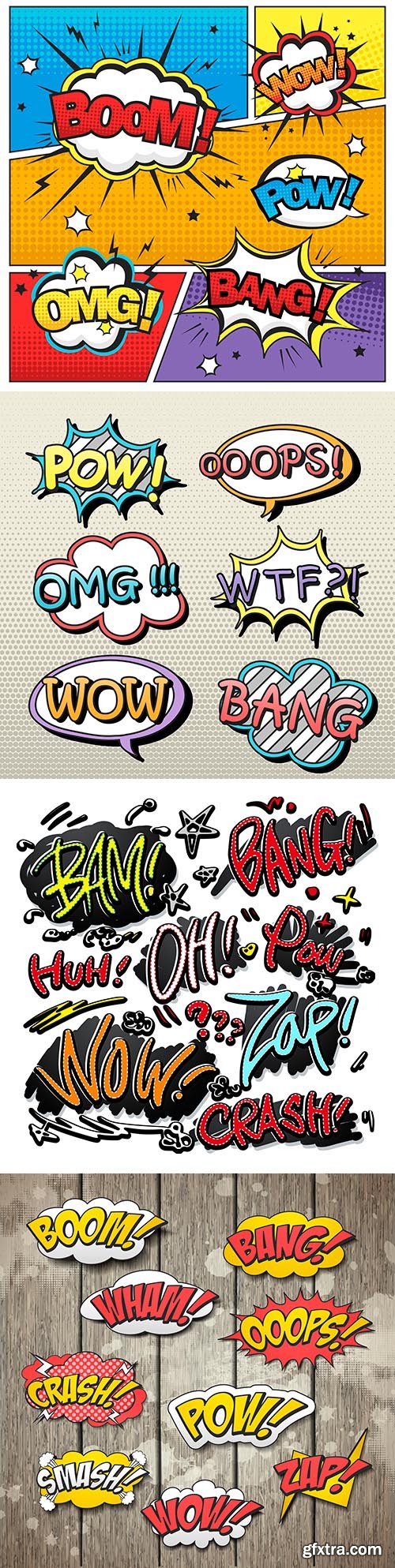 Bright colorful comic sound effects on background
