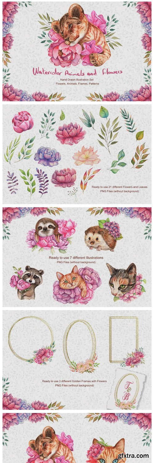 Watercolor Flowers and Animals Set 4974977