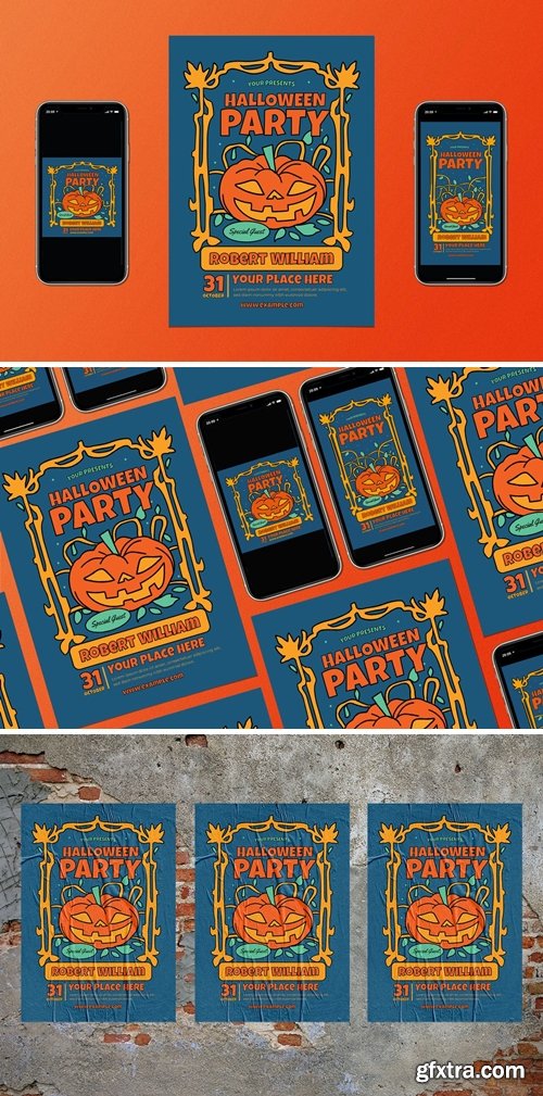 Retro Halloween Party Flyer Set