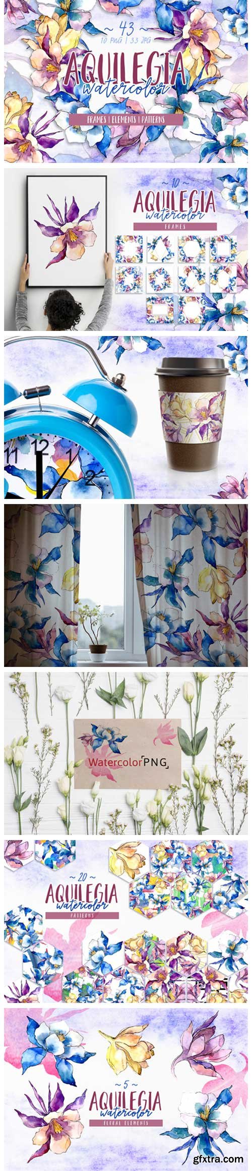 Beautiful Aquilegia PNG Watercolor Set 4752193