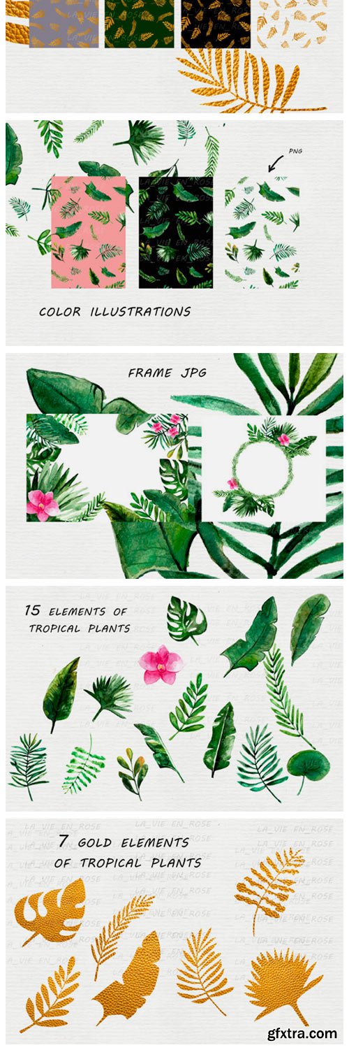 Watercolor Clipart with Tropical Leaves 5545797