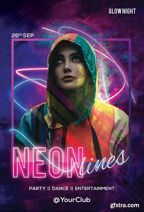 Neon Lines psd flyer template