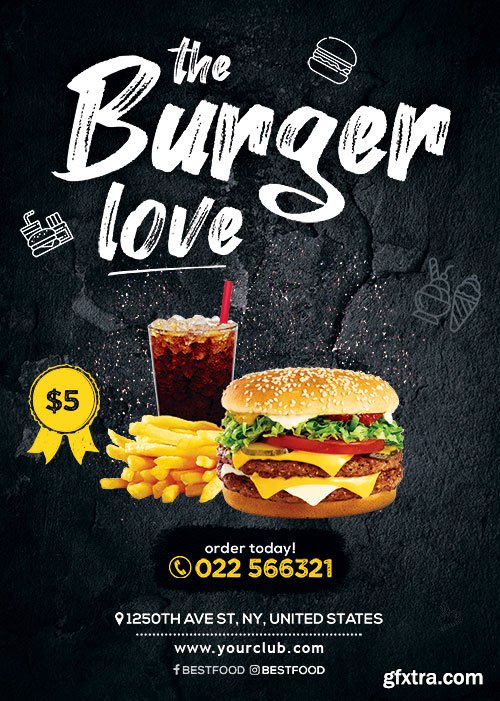 Burger love psd flyer template