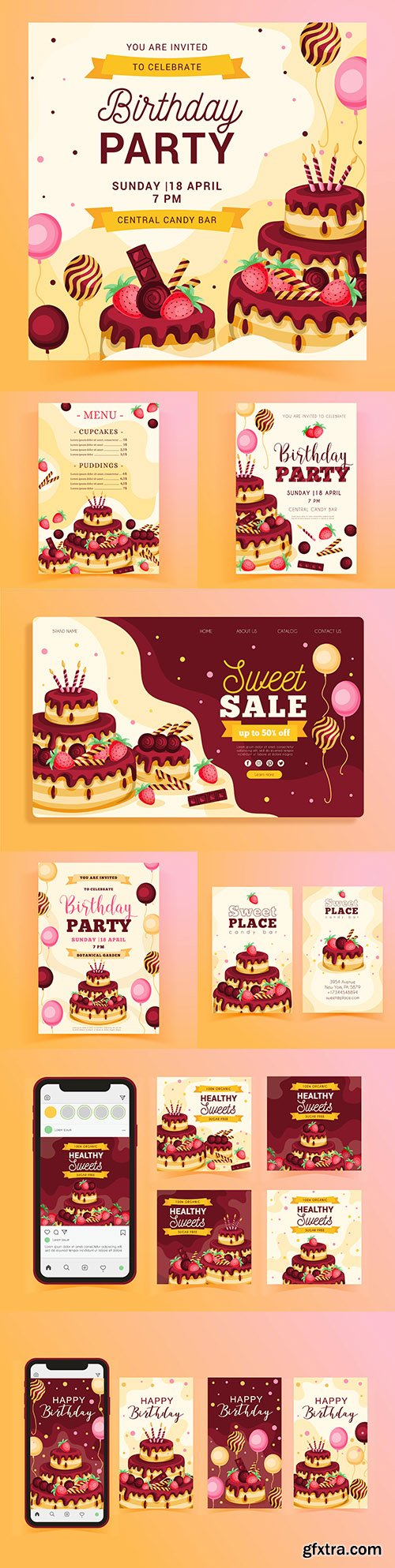 Birthday invitations with cake template posts on Instagram
