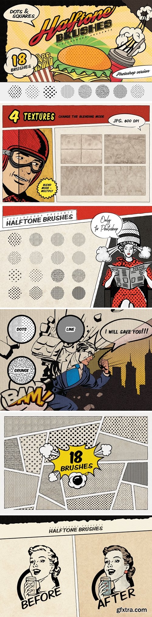 Dots & Squares Halftone Photoshop Brushes