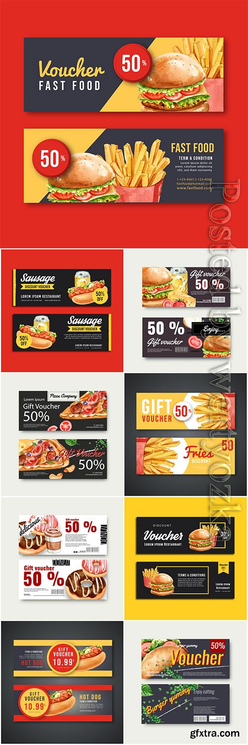 Fast food gif voucher discount, vector menu food