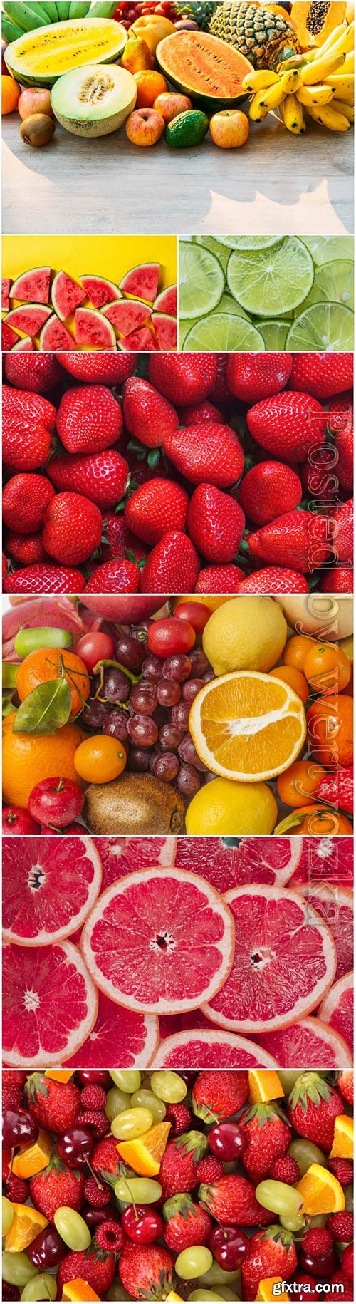 Fresh tasty berries, fruits and citrus stock photo