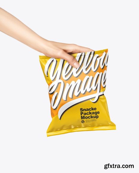 Glossy Snack Package in a Hand Mockup 67578