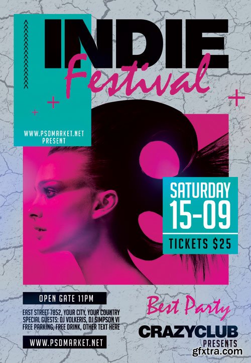 Indie festival - Premium flyer psd template