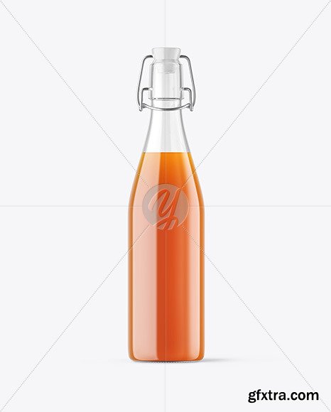 Clear  Glass Juice Bottle with Clamp Lid Mockup  67596