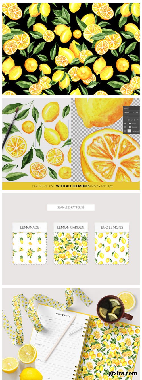 Lemon Watercolor Clipart &amp; Patterns 5729711