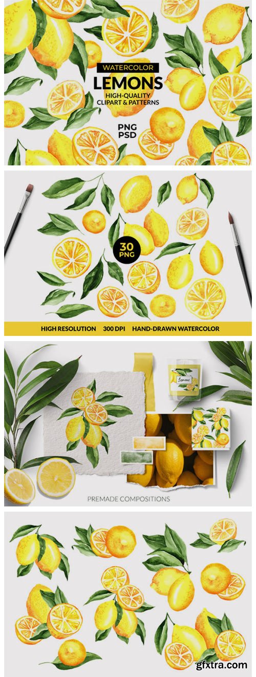 Lemon Watercolor Clipart &amp; Patterns 5729711