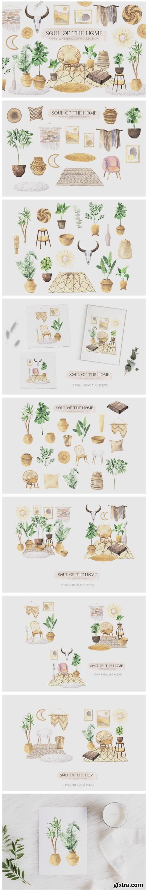 Watercolor Boho Home Interior Clipart 5366056