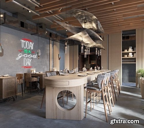 Interior Coffee Scene Sketchup Model by PhongLinh