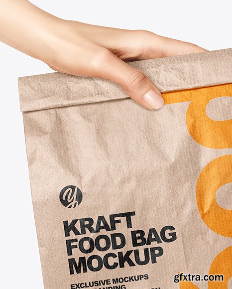 Kraft Food Bag in a Hand Mockup 67808