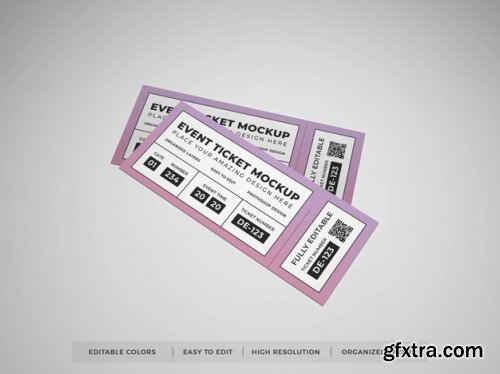 Close up on realistic event ticket mockup 16 PSD