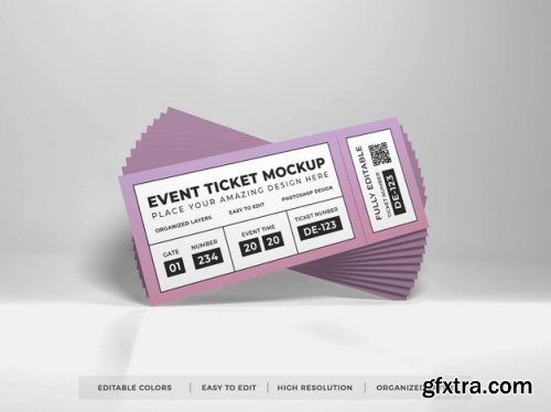 Close up on realistic event ticket mockup 16 PSD