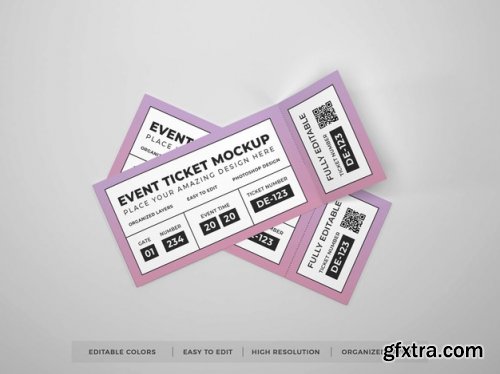 Close up on realistic event ticket mockup 16 PSD