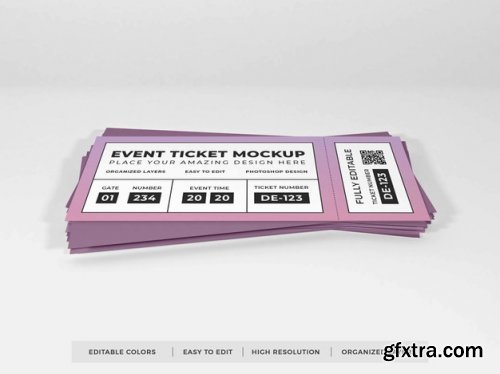 Close up on realistic event ticket mockup 16 PSD