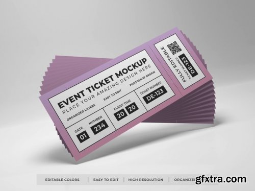 Close up on realistic event ticket mockup 16 PSD