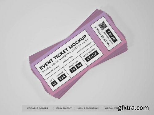 Close up on realistic event ticket mockup 16 PSD