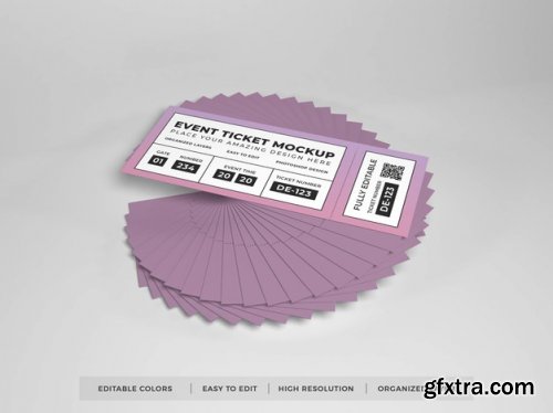 Close up on realistic event ticket mockup 16 PSD