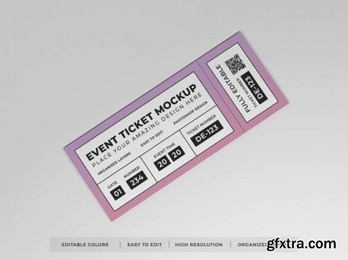 Close up on realistic event ticket mockup 16 PSD