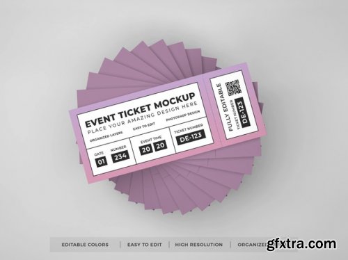 Close up on realistic event ticket mockup 16 PSD