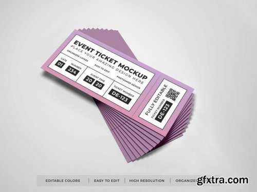 Close up on realistic event ticket mockup 16 PSD