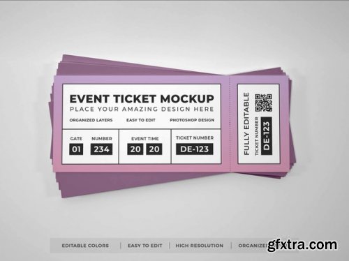 Close up on realistic event ticket mockup 16 PSD