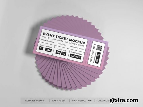 Close up on realistic event ticket mockup 16 PSD