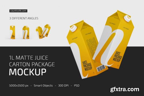 CreativeMarket - 1L Juice Carton Package Mockup Set 5308699