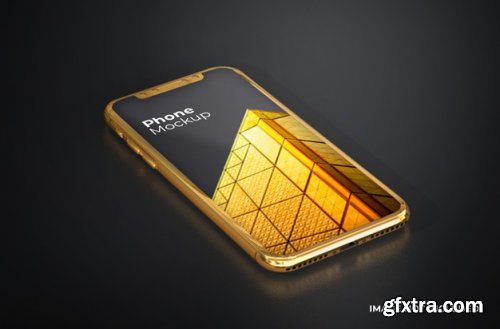 Black gold screen smartphone and macbook mockup