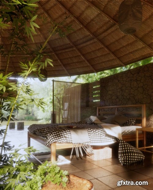 Interior Bamboo Resort Scene Sketchup by TranMinhLuan