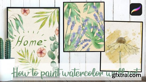  Watercolor wall art: 4 digital botanical illustrations in Procreate + free brushes